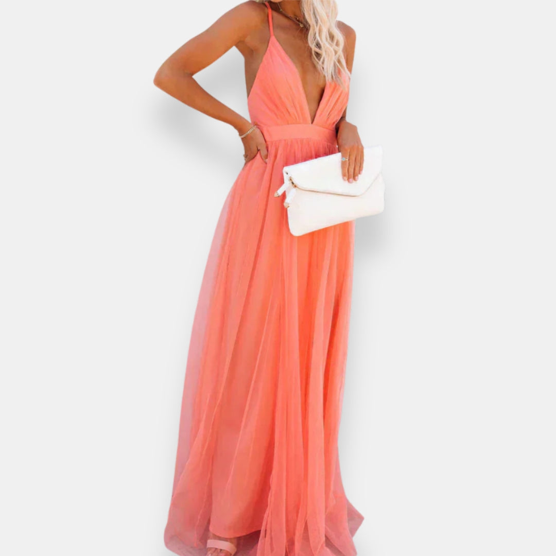 Vestido Coralie | Maxi Escote Plisado