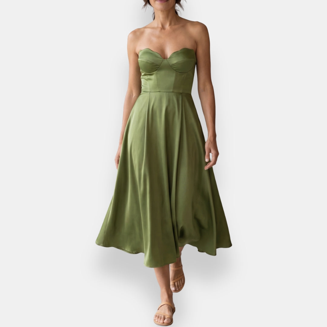 Vestido Olivette | Midi Satinado con Escote Corazón