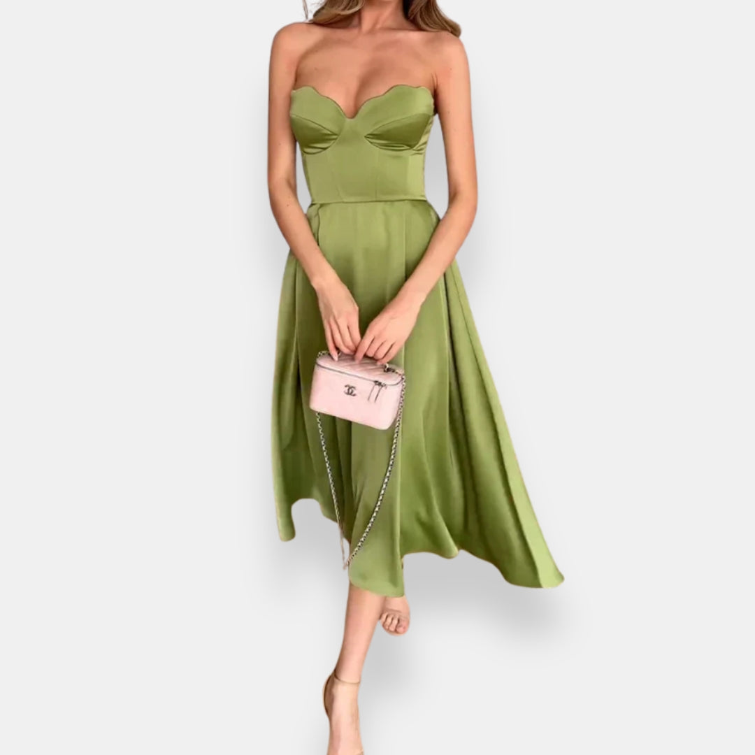 Vestido Olivette | Midi Satinado con Escote Corazón