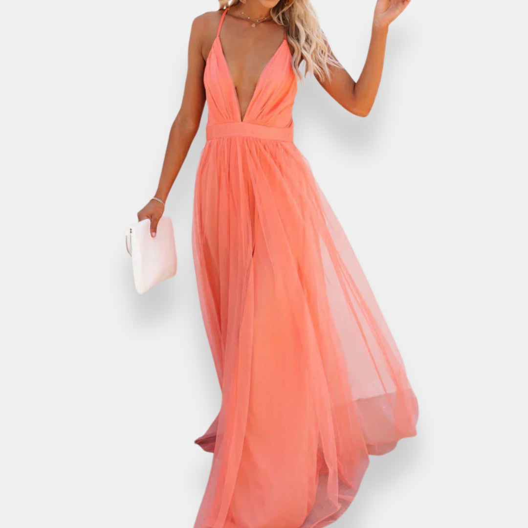 Vestido Coralie | Maxi Escote Plisado