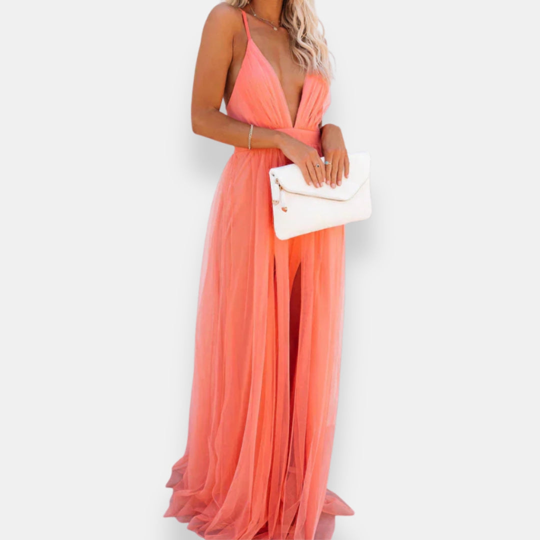 Vestido Coralie | Maxi Escote Plisado