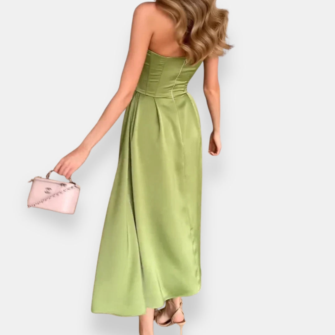Vestido Olivette | Midi Satinado con Escote Corazón