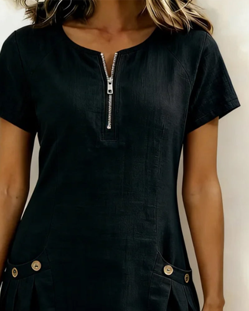 Vestido Elenya | Casual con Cremallera y Bolsillos