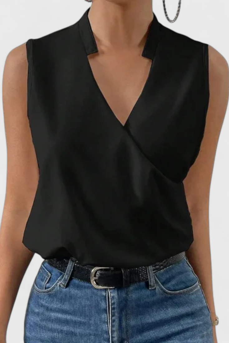 Blusa Éline | Cruzada Satinada sin Mangas