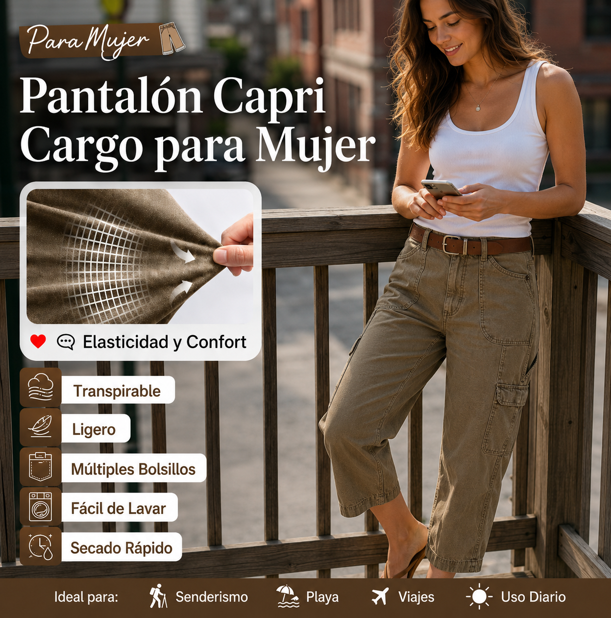 Pantalón Capri Cargo para Mujer | Comodidad, Estilo y Libertad de Movimiento