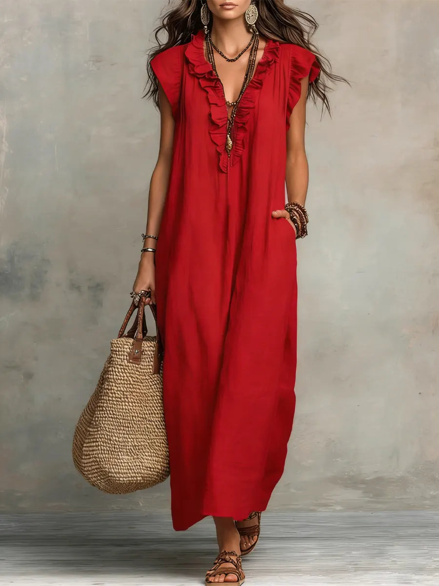 Vestido Maëlys | Maxi Boho de Lino con Volantes