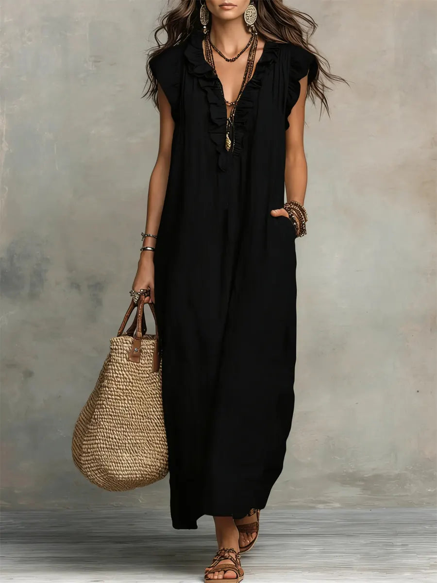 Vestido Maëlys | Maxi Boho de Lino con Volantes