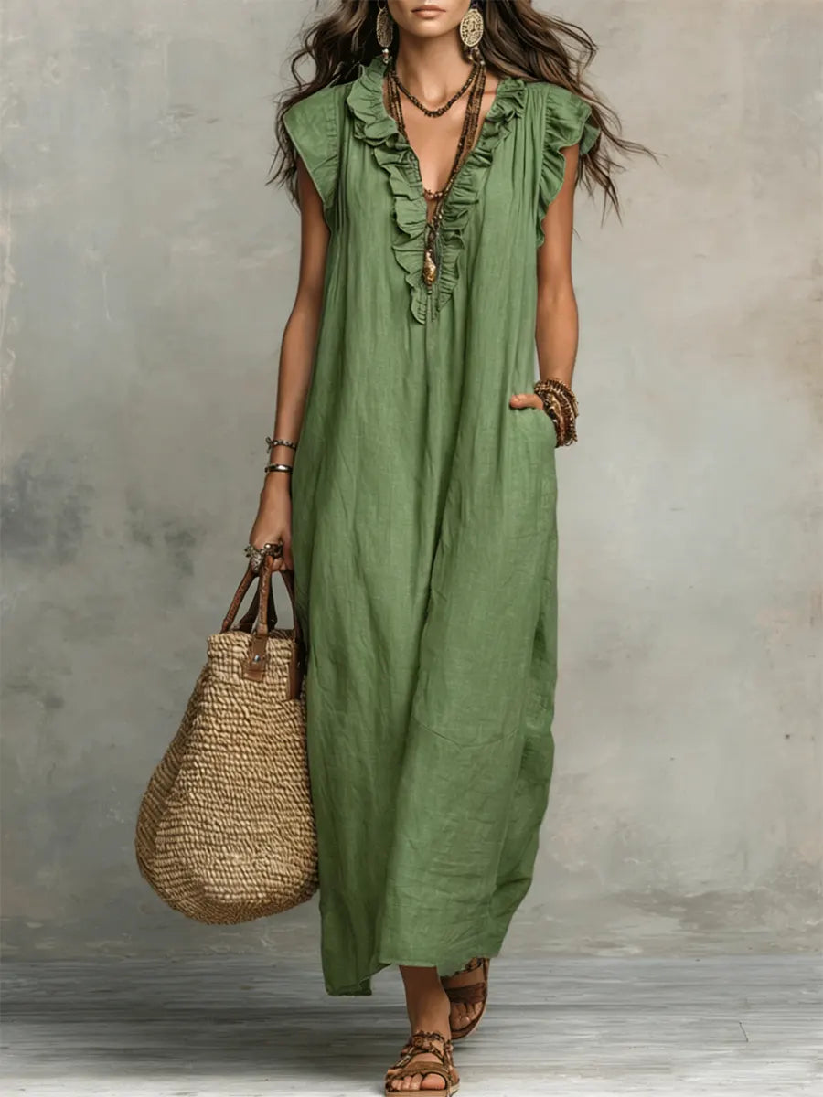 Vestido Maëlys | Maxi Boho de Lino con Volantes