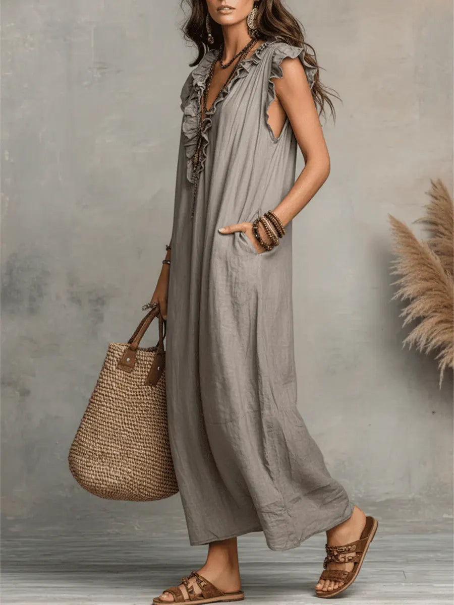 Vestido Maëlys | Maxi Boho de Lino con Volantes
