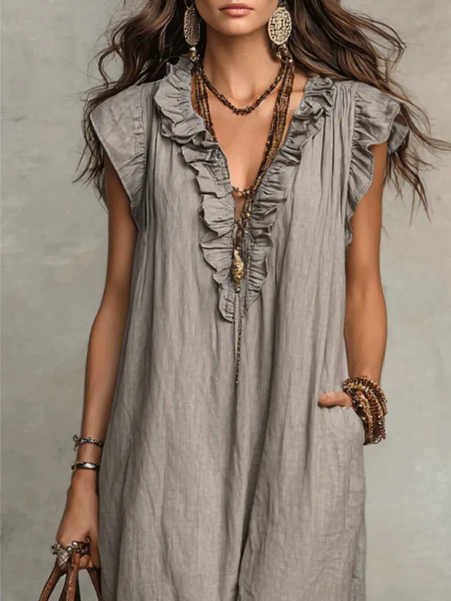 Vestido Maëlys | Maxi Boho de Lino con Volantes