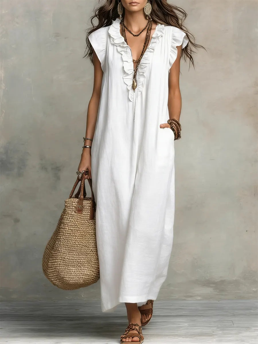 Vestido Maëlys | Maxi Boho de Lino con Volantes