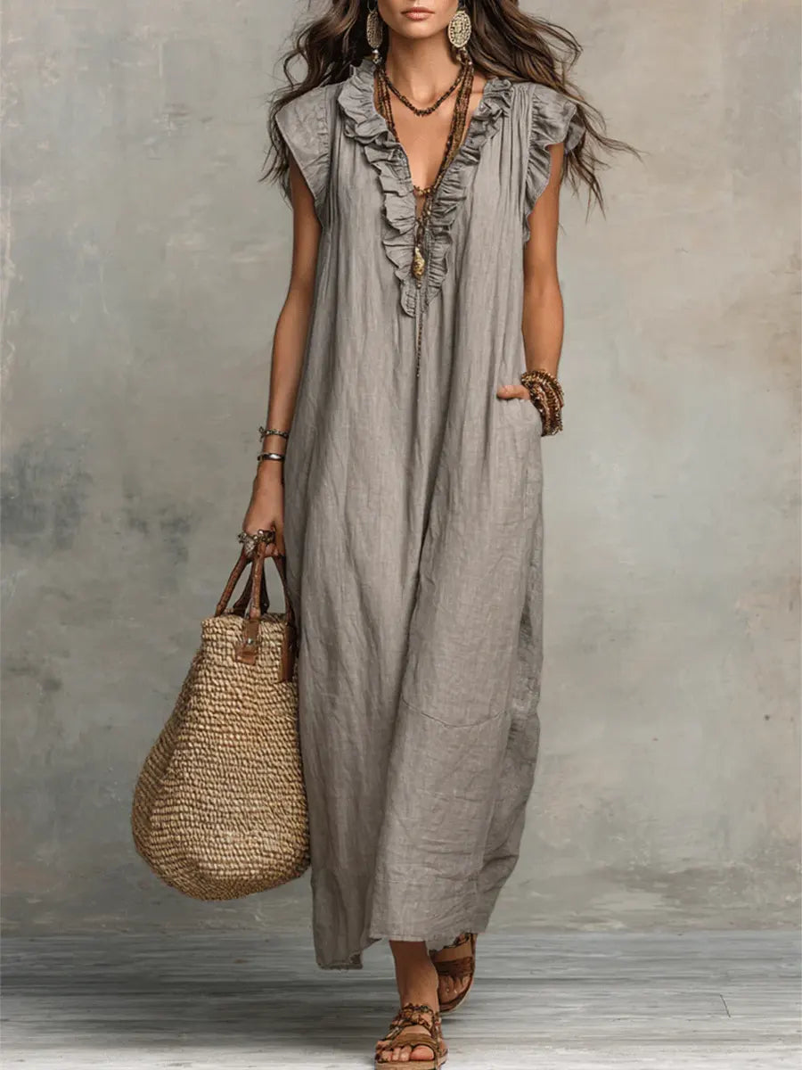 Vestido Maëlys | Maxi Boho de Lino con Volantes